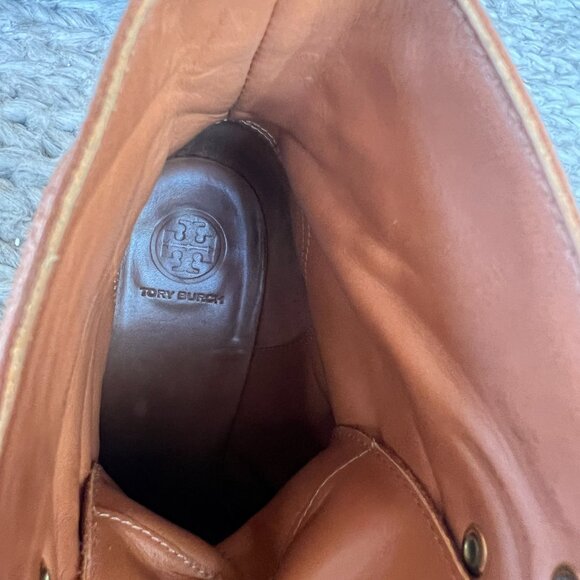 Tory Burch 100mm lace-up, brown leather boots. - Picture 5 of 6